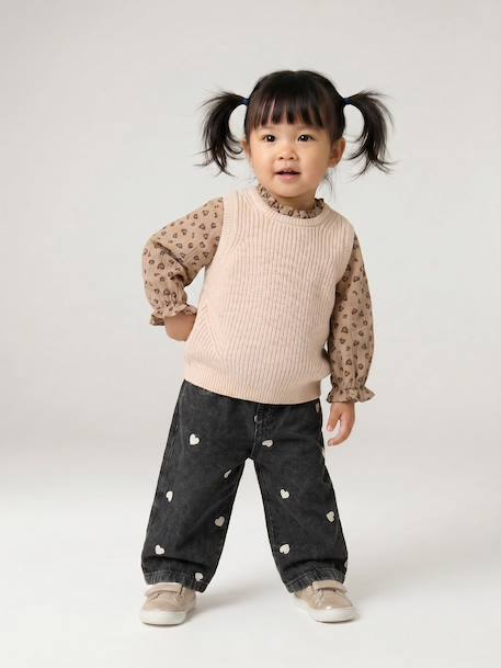 2-in-1 trui baby ecru+hemelsblauw+roze (poederkleur) - vertbaudet enfant 