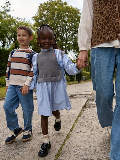 Hemdjurk met 2-in-1 effect voor meisjes ecru+gemêleerd grijs+marineblauw - vertbaudet enfant 