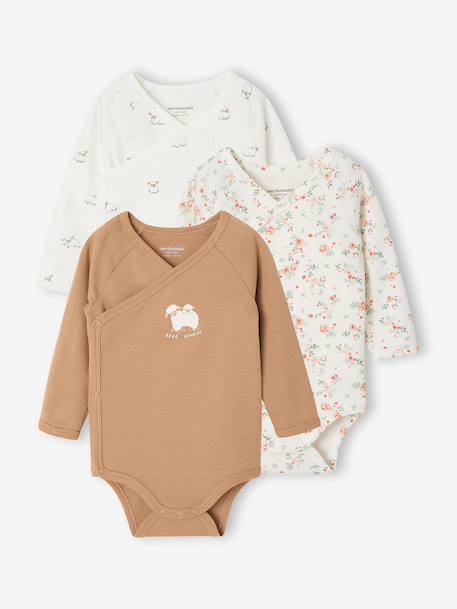 Set van 2 babyrompertjes met lange mouwen cappuccino+lichtroze+saliegroen - vertbaudet enfant 
