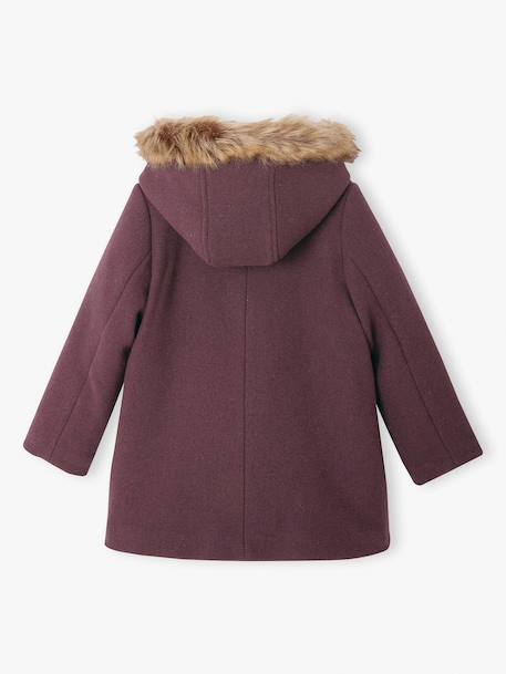 Duffel met capuchon van wol met houtje-touwtjeknopen groengrijs+kameel+pruim+rouge - vertbaudet enfant 