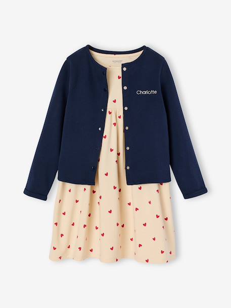 Set met vest en bloemenjurk meisje groengrijs+kameel+lichtgeel+marineblauw - vertbaudet enfant 