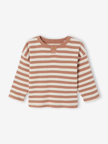 Gestreept babyshirt met lange mouwen cappuccino+kaki - vertbaudet enfant 