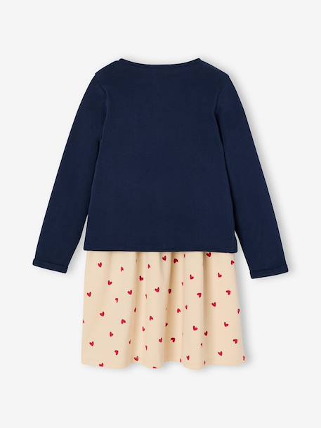 Set met vest en bloemenjurk meisje groengrijs+kameel+lichtgeel+marineblauw - vertbaudet enfant 