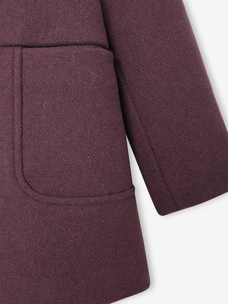 Duffel met capuchon van wol met houtje-touwtjeknopen groengrijs+kameel+pruim+rouge - vertbaudet enfant 