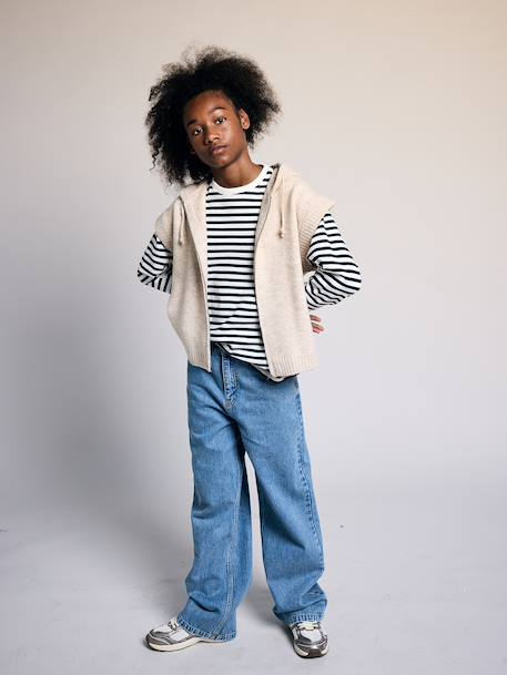 Wijde broek denim voor meisjes denimgrijs+lichtblauw+middenblauw - vertbaudet enfant 