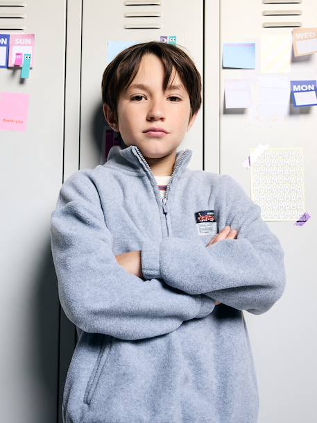 Fleece sweater jongen met opstaande kraag gemêleerd grijs - vertbaudet enfant 