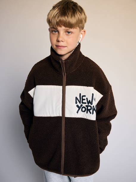 Jongensvest van sherpa met rits hazelnoot - vertbaudet enfant 