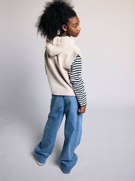 Wijde broek denim voor meisjes denimgrijs+lichtblauw+middenblauw - vertbaudet enfant 