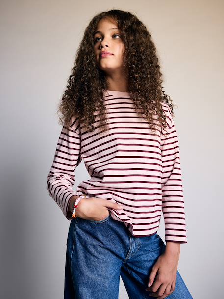Meisjes T-shirt met lange mouwen ecru+rozenhout - vertbaudet enfant 