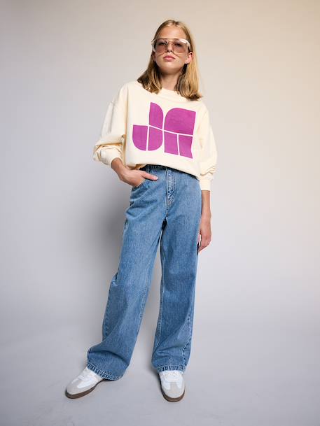 Sweater met print voor meisjes ecru+oudroze - vertbaudet enfant 