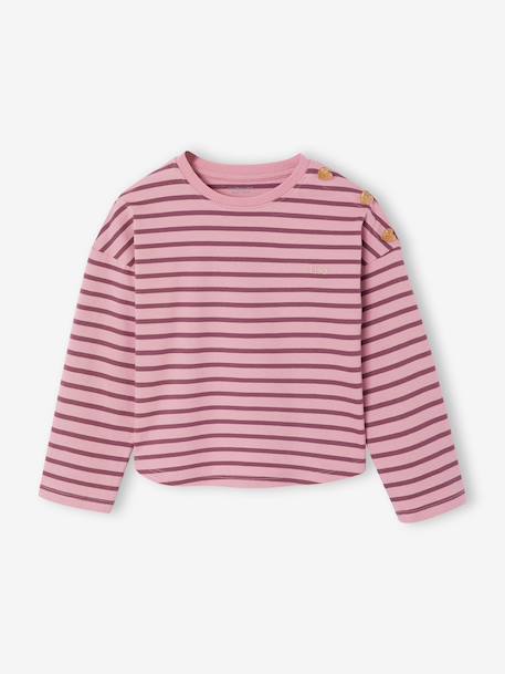 Meisjesshirt met strepen en lange mouwen marineblauw+snoepjesroze+zachtpaars - vertbaudet enfant 