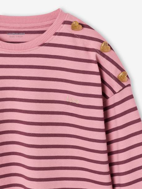 Meisjesshirt met strepen en lange mouwen marineblauw+snoepjesroze+zachtpaars - vertbaudet enfant 