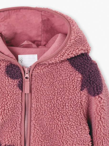 Sherpa vest met capuchon en bloemenprint voor meisjes ecru+vanille+zachtpaars - vertbaudet enfant 