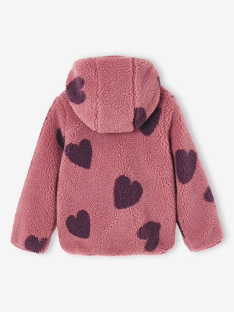 Sherpa vest met capuchon en bloemenprint voor meisjes ecru+vanille+zachtpaars - vertbaudet enfant 