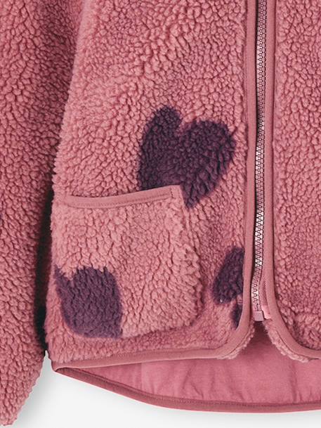 Sherpa vest met capuchon en bloemenprint voor meisjes ecru+vanille+zachtpaars - vertbaudet enfant 