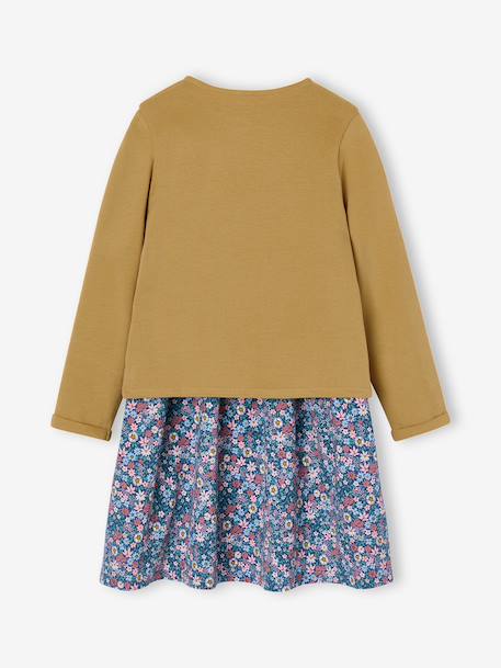 Set met vest en bloemenjurk meisje groengrijs+kameel+lichtgeel+marineblauw - vertbaudet enfant 