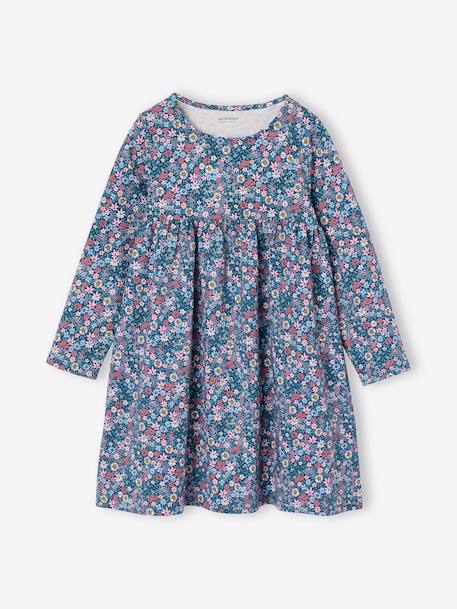 Set met vest en bloemenjurk meisje groengrijs+kameel+lichtgeel+marineblauw - vertbaudet enfant 