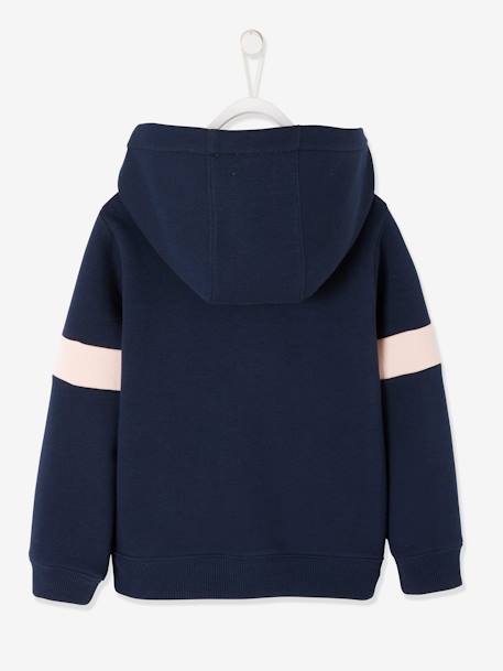 Sportsweater met rits en capuchon voor meisjes met grafische details marineblauw+snoepjesroze+terracotta - vertbaudet enfant 