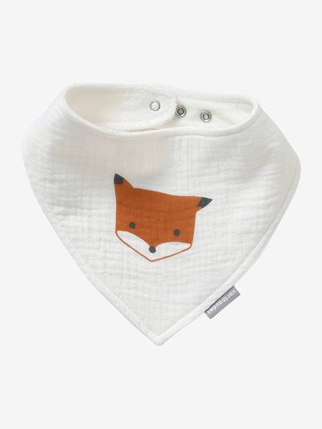 Set met 3 slabbetjes van katoengaas beige, bedrukt+ecru+grijsblauw+lichtroze+saliegroen+set groene panda+set vos+touw+veel beige+WIT - vertbaudet enfant 
