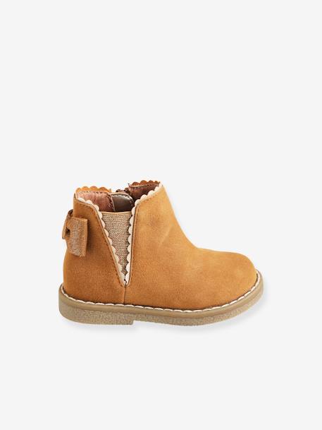 Elastische leren laarsjes voor meisjesbaby's beige, bedrukt+bordeauxrood+CAMEL+marineblauw+zwart - vertbaudet enfant 