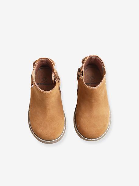 Elastische leren laarsjes voor meisjesbaby's beige, bedrukt+bordeauxrood+CAMEL+marineblauw+zwart - vertbaudet enfant 