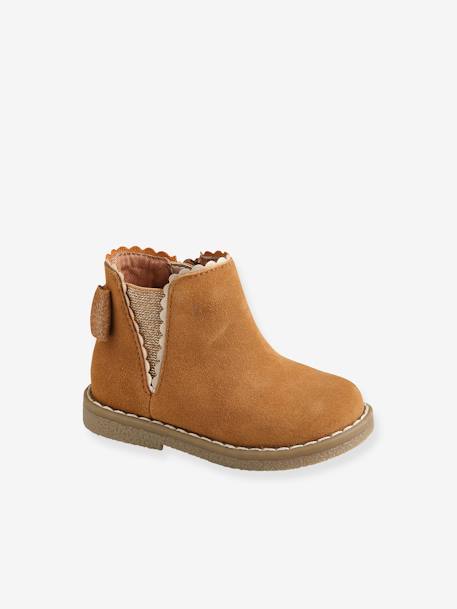 Elastische leren laarsjes voor meisjesbaby's beige, bedrukt+bordeauxrood+CAMEL+marineblauw+zwart - vertbaudet enfant 