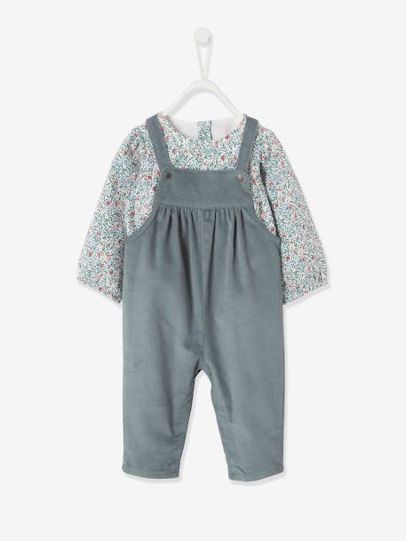 Set fluwelen blouse en overall voor meisjesbaby hemelsblauw - vertbaudet enfant 