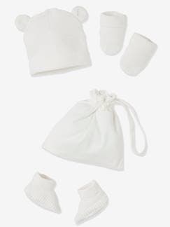 Baby-Accessoires-Muts sjaal handschoenen-Set babymutsjes, wanten en laarsjes en bijpassend zakje Oeko-Tex®