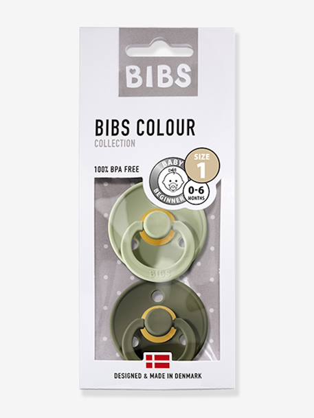 Set van 2 BIBS Colour-fopspenen, maat 1 van 0 tot 6 maanden Amandelgroen + kaki+Diepblauw + petrolblauw+IJzergrijs + babyblauw+Poederroze + vanille+rouge+saliegroen+Terracotta + poederroze - vertbaudet enfant 
