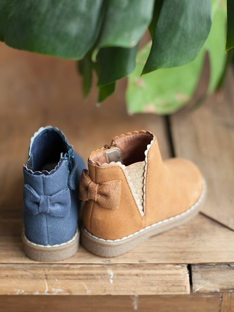 Elastische leren laarsjes voor meisjesbaby's beige, bedrukt+bordeauxrood+CAMEL+marineblauw+zwart - vertbaudet enfant 