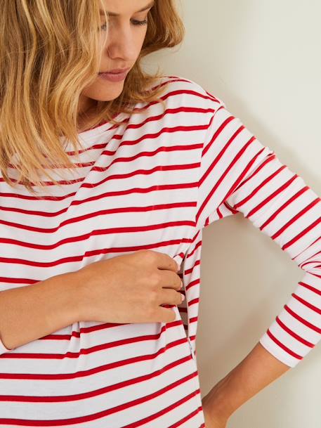 Crossover T-shirt voor zwangerschap en borstvoeding Wit met rode strepen - vertbaudet enfant 
