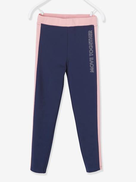 Sportlegging meisjes met zijstroken gemêleerd grijs+marineblauw+MARINEBLAUW+roze (poederkleur) - vertbaudet enfant 