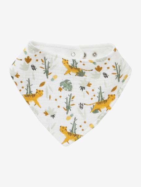 Set met 3 slabbetjes van katoengaas beige, bedrukt+ecru+grijsblauw+lichtroze+saliegroen+set groene panda+set vos+touw+veel beige+WIT - vertbaudet enfant 