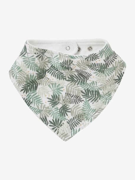 Set met 3 slabbetjes van katoengaas beige, bedrukt+ecru+grijsblauw+lichtroze+saliegroen+set groene panda+set vos+touw+veel beige+WIT - vertbaudet enfant 
