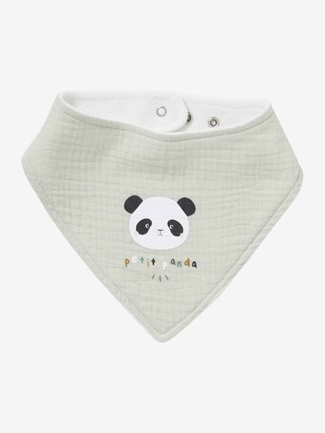 Set met 3 slabbetjes van katoengaas beige, bedrukt+ecru+grijsblauw+lichtroze+saliegroen+set groene panda+set vos+touw+veel beige+WIT - vertbaudet enfant 