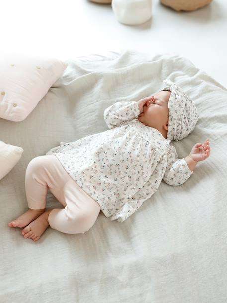 Set pasgeboren baby 3 delen haarband, jurk met motief en legging Nude met print - vertbaudet enfant 