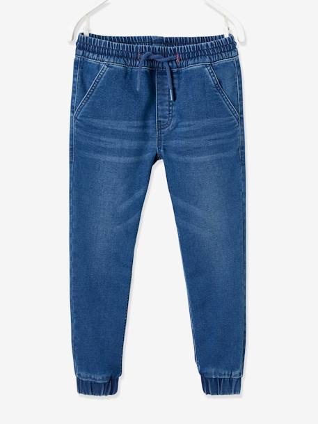 Makkelijk aan te trekken jongensbroek van molton met denim-effect lichtgrijs denim+stone - vertbaudet enfant 