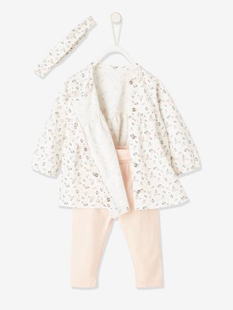 Set pasgeboren baby 3 delen haarband, jurk met motief en legging Nude met print - vertbaudet enfant 