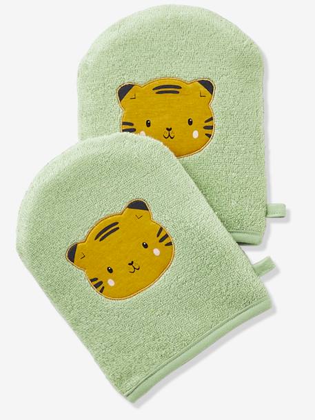 Set van 2 washandjes Panda groen - vertbaudet enfant 