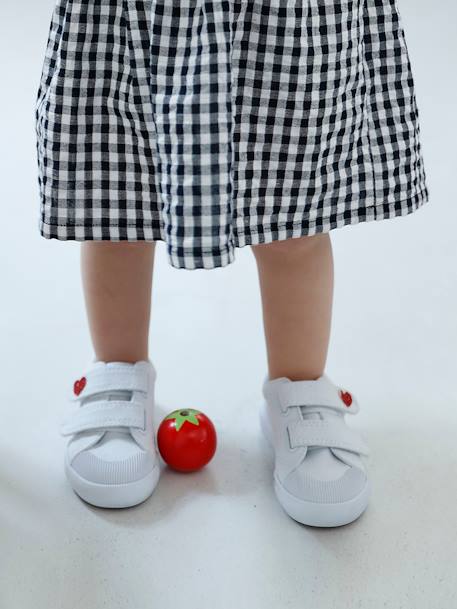 Stoffen tennisschoenen met klittenband voor babymeisjes groen madeliefjesprint+ijsblauw+paars, bedrukt+roze, bedrukt+veel roze+WIT - vertbaudet enfant 
