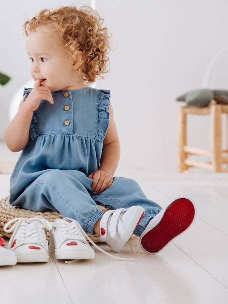 Stoffen tennisschoenen met klittenband voor babymeisjes groen madeliefjesprint+ijsblauw+paars, bedrukt+roze, bedrukt+veel roze+WIT - vertbaudet enfant 