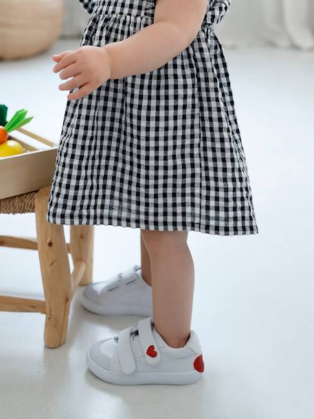 Stoffen tennisschoenen met klittenband voor babymeisjes groen madeliefjesprint+ijsblauw+paars, bedrukt+roze, bedrukt+veel roze+WIT - vertbaudet enfant 