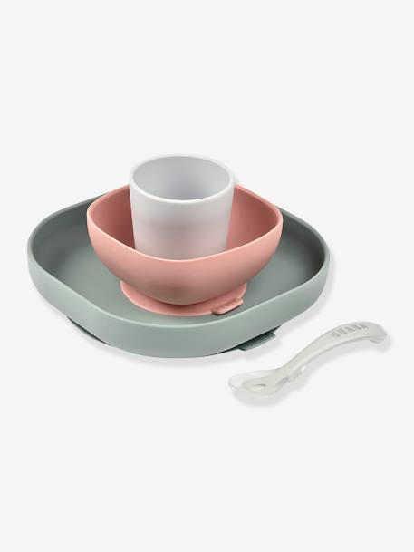 Serviesset 4 items silicone BEABA blauw+EUCALYPTUS+GEEL+terracotta - vertbaudet enfant 