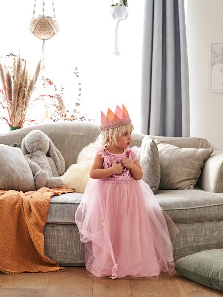 Verkleedkleren prinses met sluier en kroon goudkleurig+groen+roze - vertbaudet enfant 