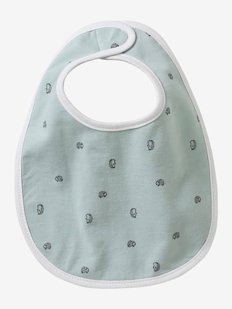 Set van 7 babyslabbetjes beige, bedrukt+blauwgroen+Egel+jungle wit+lichtroze+touw - vertbaudet enfant 