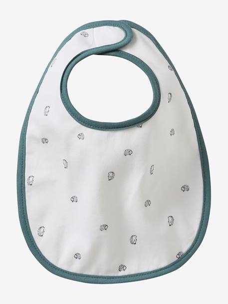 Set van 7 babyslabbetjes beige, bedrukt+blauwgroen+Egel+jungle wit+lichtroze+touw - vertbaudet enfant 