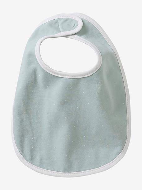 Set van 7 babyslabbetjes beige, bedrukt+blauwgroen+Egel+jungle wit+lichtroze+touw - vertbaudet enfant 