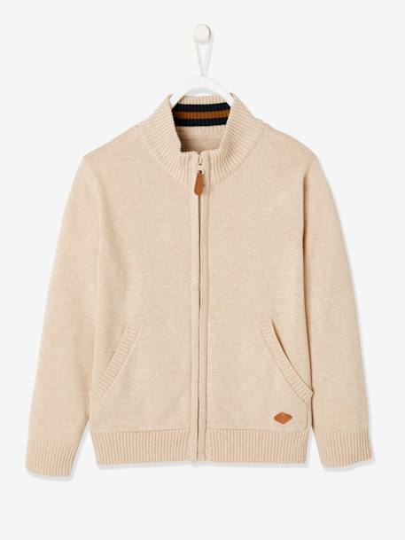 jongensvest met ritssluiting en opstaande kraag Blauw chiné+Ecru geschineerd - BROSS B 029+gemêleerd groen - vertbaudet enfant 