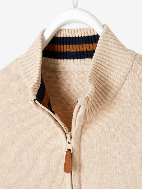 jongensvest met ritssluiting en opstaande kraag Blauw chiné+Ecru geschineerd - BROSS B 029+gemêleerd groen - vertbaudet enfant 