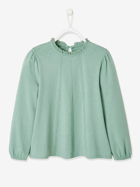 Oeko-Tex® Macramé Details Meisjesblouse T-shirt groen+marineblauw+wit - vertbaudet enfant 